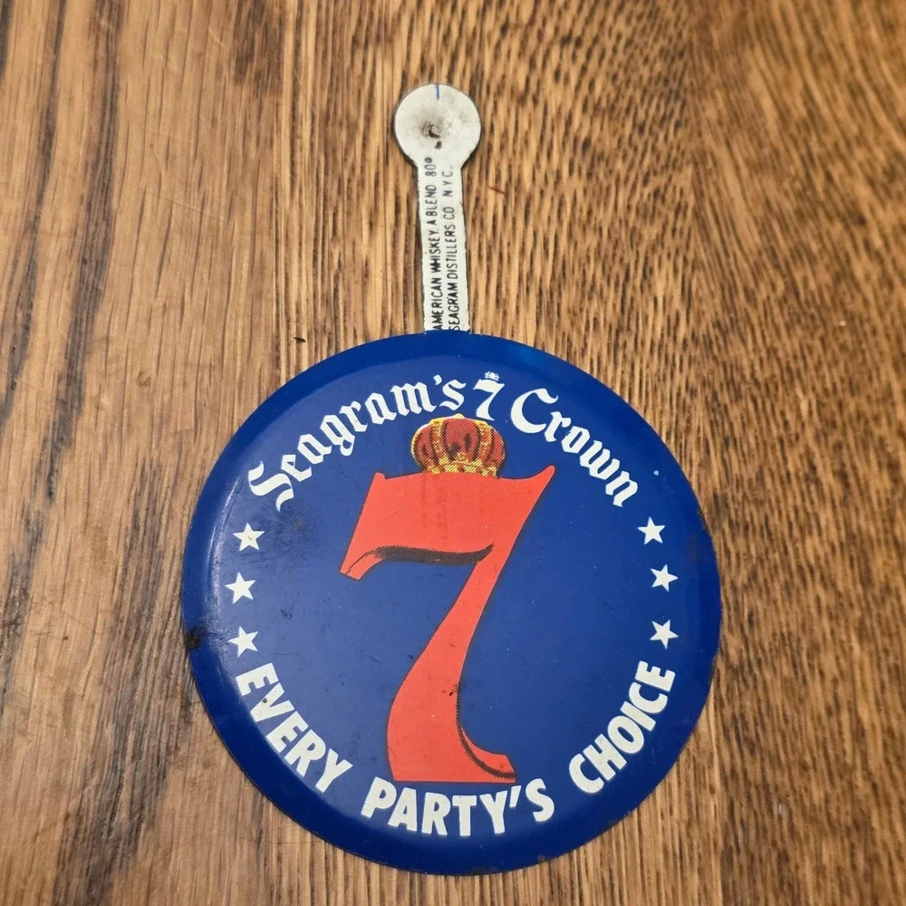 Vintage Seagrams 7 Crown Tin Sign Pin Every Partys Choice Whiskey Advertising